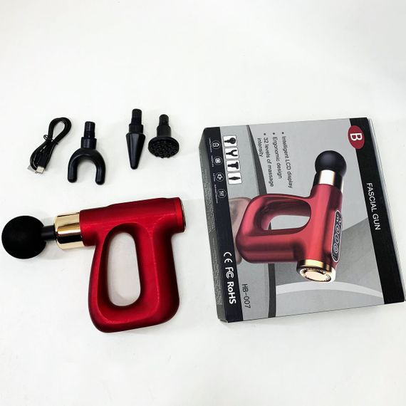 Ударний Перкусійний масажер для тіла та м'язів Масажний пістолет EM HB-007 акумуляторний червоний | Зображення 7