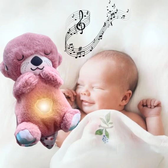 голубая Дыхающая плюшевая игрушка выдра со светом и звуком | Зображення 4