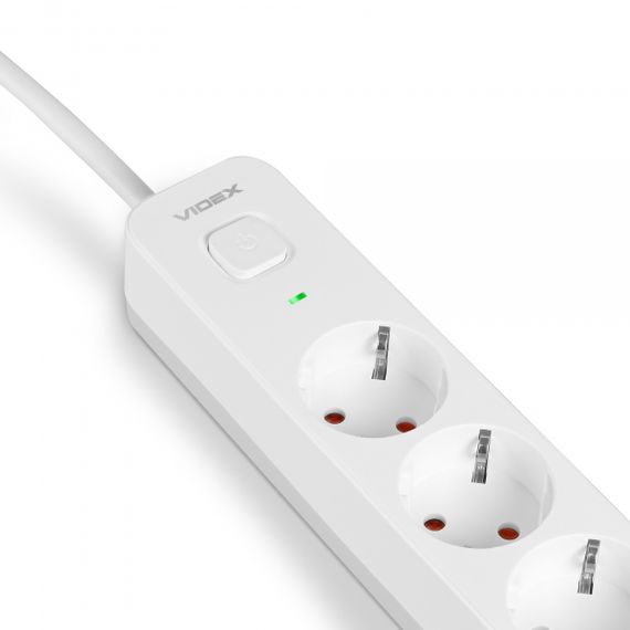 Мережевий подовжувач VIDEX ONCORD з/з 6п 3м (3x1.5мм) з кнопкою White | Зображення 2