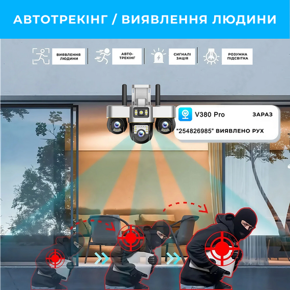 Уличная Wi-Fi камера видеонаблюдения 15MP, 3 объектива / Поворотная камера наблюдения / Smart Net Camera SC28 V380 PRO | Зображення 1
