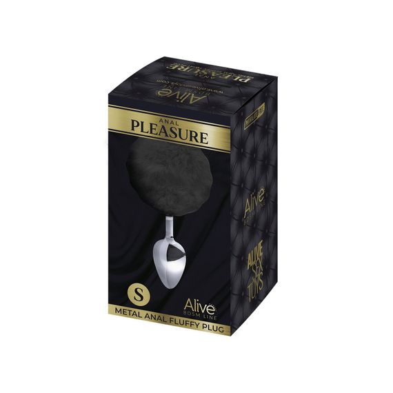 Металева анальна пробка Кролячий хвостик Alive Fluffy Plug S Black, діаметр 2,8 см | Зображення 1