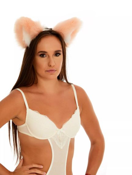 Хутряні вушка кішки двокольорові: Персиковий, білий OKOVA sexstyle