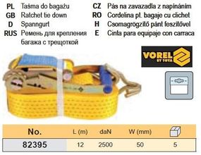 Ремінь ремінь кріплення багажу тріщатка 2500daN 50мм х 12м VOREL-82395