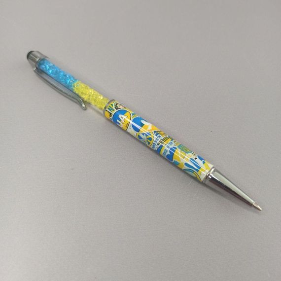 Ручка кулькова «Touch pen (стилус)-Сваровські-Україна» жовто-блакитна | Зображення 2