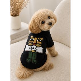 Брендовая футболка для собак и котов Gucci Tiger Black. Стильная черная одежда для питомцев