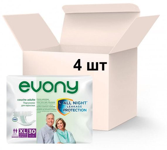 Упаковка підгузників для дорослих Evony 4 Extra Large 4 пачки х 30 шт 9 капель