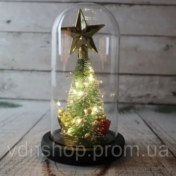 Нічник новорічна ялинка у скляній колбі gold star | Зображення 1