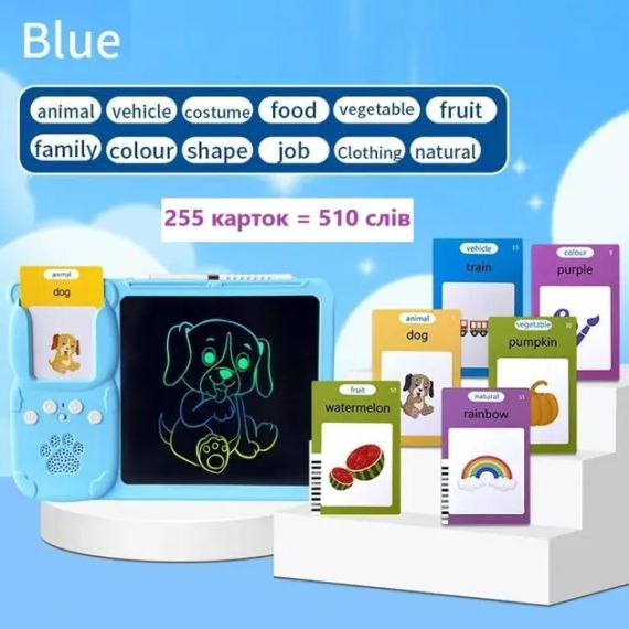 Монтесорі для вивчення англійської мови 2в1 інтерактивний планшет і кольорова LCD дошка для малювання 224 слів мишка Рожевий | Зображення 4