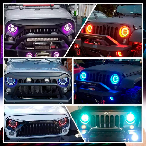 Cветодиодные LED фары RGB, 75 Вт, 7 дюймов, Нива, УАЗ, ВАЗ 2101, 2121, FJ Cruiser, Мото | Зображення 6
