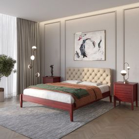 Двоспальне дерев&#039;яне ліжко Mebigrand Рим ДК Махонь/Аляска 23 (Бежевий) Б3 140х200 см (MBG-5049)