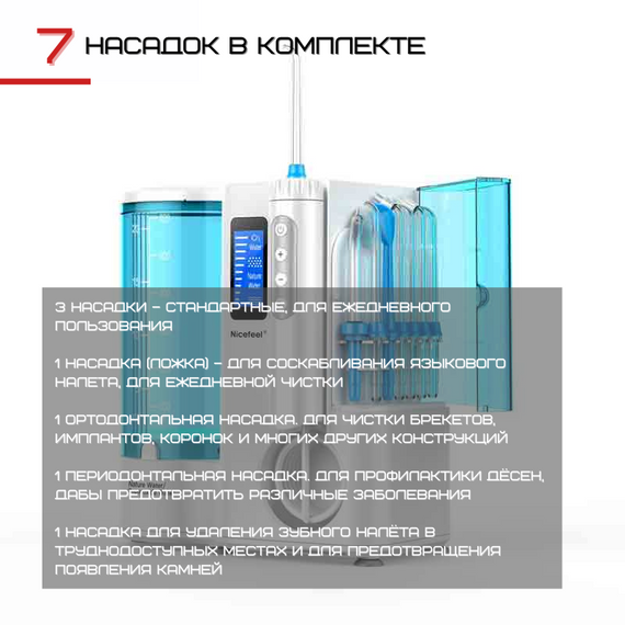 Стаціонарний Іригатор Для Зубів Professional 7 Насадок + 10 Режимів + Озонотерапія NiceFeel Домашній Іригатор Для Порожнини Рота | Зображення 3