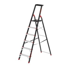 Драбина 6 сходинок, лоток для інвентарю, сталевий профіль, висота верхньої сход. 1,28 м INTERTOOL LT-0056