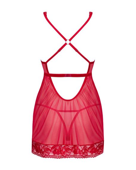 Прозора Сорочка бебі-дол Obsessive Lacelove babydoll & thong XS/S Red, мереживо, стрінги Sex Aura | Зображення 3