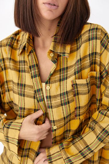 Сорочка в клітинку з необробленими краями - гірчичний цвет, ONE SIZE (є розміри) | Зображення 3