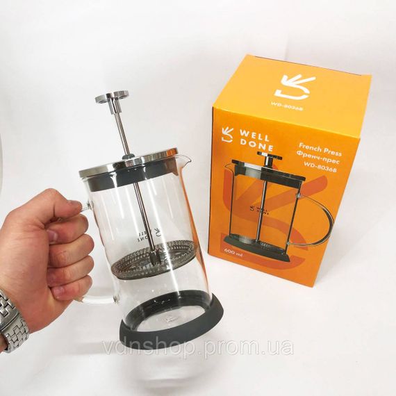 Френч-прес красивий Well Done WD-8036B 600 мл, Домашній френч-прес з якісного матеріалу MY-10 | Зображення 7