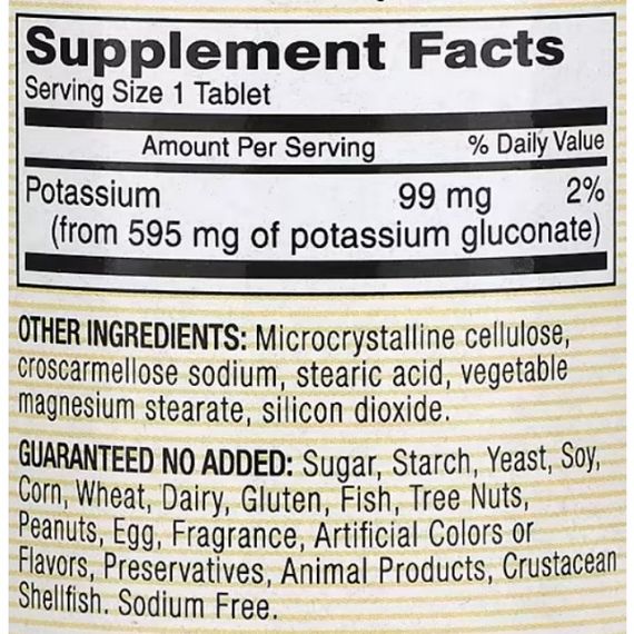 Микроэлемент Калий Mason Natural Potassium Gluconate 595 mg 100 Tabs | Зображення 1