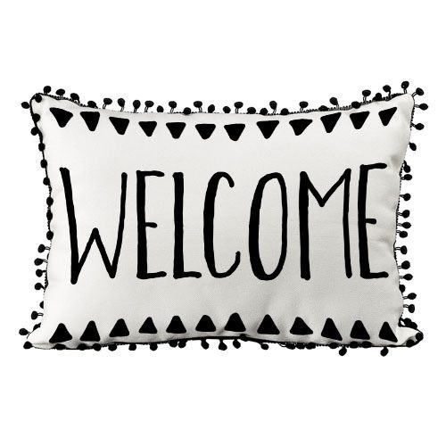 Подушка із мішковини з помпонами Welcome 45x32 см (43PHBP_22NG006)