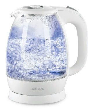 Электрочайник EK-03GW 1.7л, 1850-2200Вт, корпус стекло, белый Metec