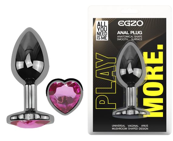 Анальная пробка с кристаллом EGZO - Dark Silver Heart Plug Rose size M Sex Aura