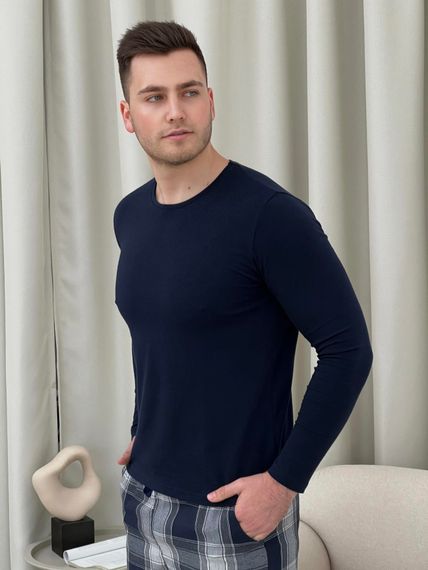 Домашній піжамний комплект для чоловіків COSY(штани+лонгслів НН) темно-синій/сірий | Зображення 2
