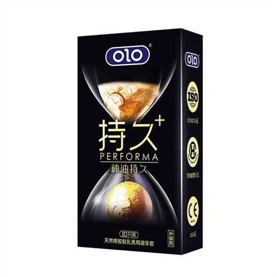 Ароматизовані ультратонкі презервативи з гіалуроновою кислотою та пролонгуючим ефектом OLO - PERFORMA Long-lasting Magic Oil, 10 | Зображення 5