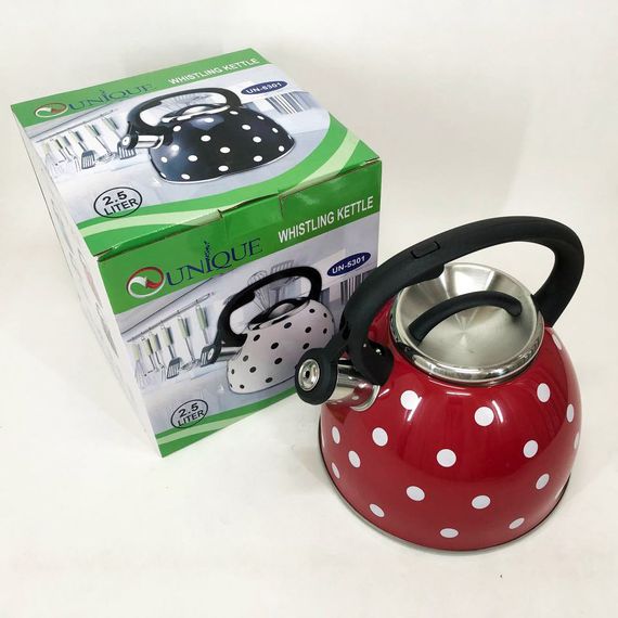 Чайник із свистком для газової плити Unique UN-5301 2,5л горошок. FG-892 Колір: червоний | Зображення 7
