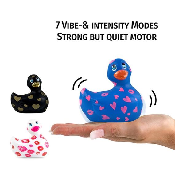 Вибратор уточка для клиторальной стимуляции Big Teaze Toys Rub My Duckie синяя в сердечках sexstyle | Зображення 2
