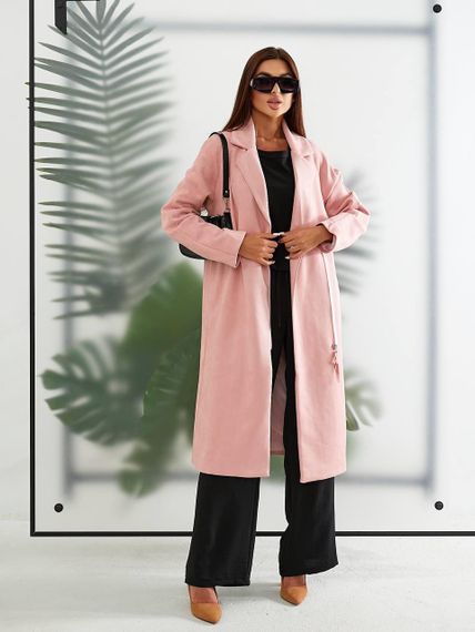 Замшеве Пальто жіноче з підкладкою арт.M100 рожева пудра | Зображення 1
