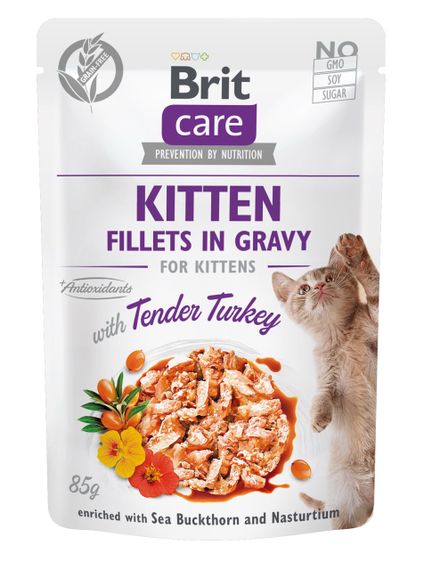 Вологий корм для кошенят з індичкою та куркою Brit Care Cat Fillets In Gravy, 85 гр