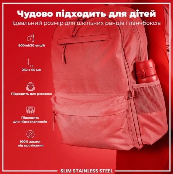 Пляшка для води металева ION8 600 мл Stainless Steel Red (I8SS600RED) | Зображення 2