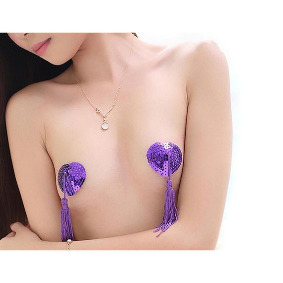 Наклейки для сосків Hearts з паєтками та пензликами срібло | Зображення 5