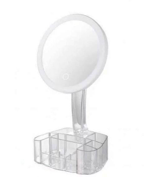 Косметичне настільне кругле дзеркало Cosmetic Mirror HH098 26 LED на підставці з підсвіткою Біле | Зображення 4