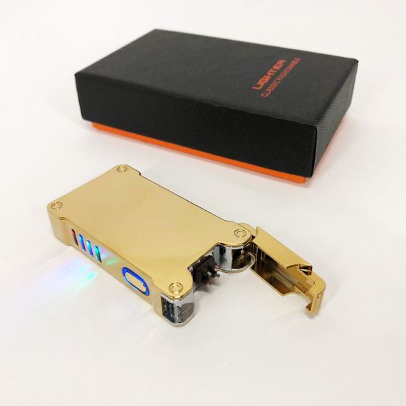 Дуговая электроимпульсная зажигалка с USB-зарядкой фонариком LIGHTER HL-437, Юсб зажигалка. Цвет: золотой | Зображення 9