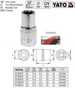 Головка торцевая ТОRХ 1/4" Е4х25 мм Польша YATO YT-05211