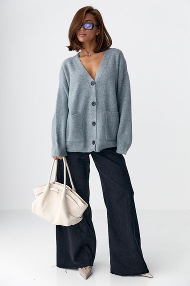 В'язаний кардиган із накладними кишенями - сірий цвет, ONE SIZE (є розміри) | Зображення 2