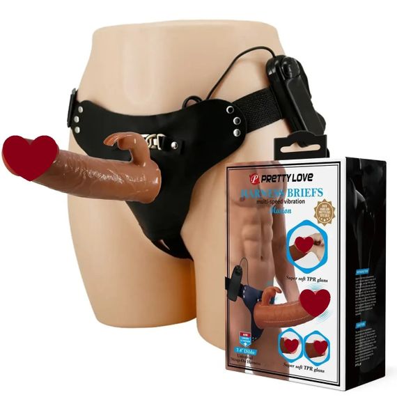 Страпон унісекс з вібростимуляцією Pretty Love - Marion Universal Strap-On Harness, Dildo 7.4'' Sex Aura
