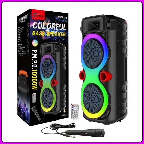 Портативна Bluetooth колонка 2х8" з дротовим мікрофоном і RGB підсвіткою ZQS8275 40W | Зображення 8
