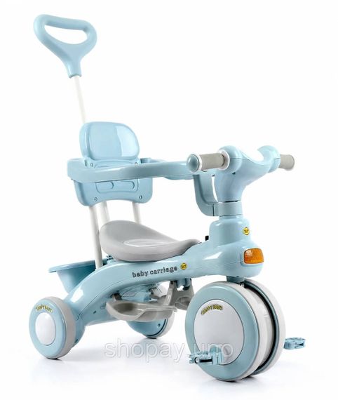 Детский трехколесный велосипед Baby Carriage 588 голубой с родительской ручкой | Зображення 5