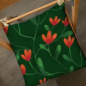 Подушка на стул с завязками Цветы на зелёном фону 40x40x4 см (PZ_22U006)