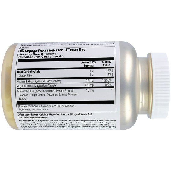 Микроэлемент Магний KAL Magnesium Taurate+ 400 mg 90 Tabs CAL-36975 | Зображення 1