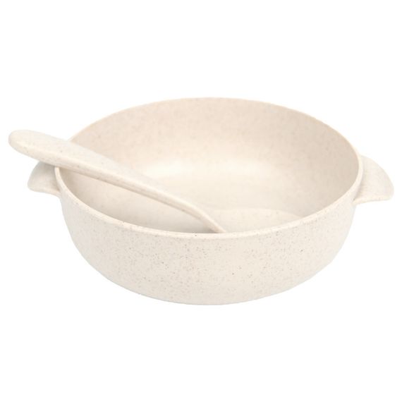 Тарелка с ложкой Lesko A238 Beige из пшеничной соломы для детей
