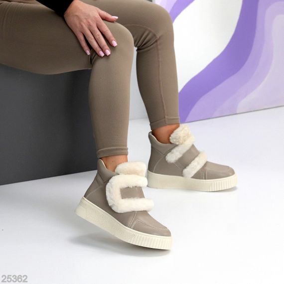 Молодіжні спортивні зимові черевики натуральна шкіра з опушкою колір Greige | Зображення 3