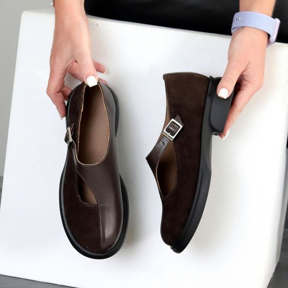 Дизайнерські шоколадні туфлі натуральна шкіра + замша низький хід | Зображення 1