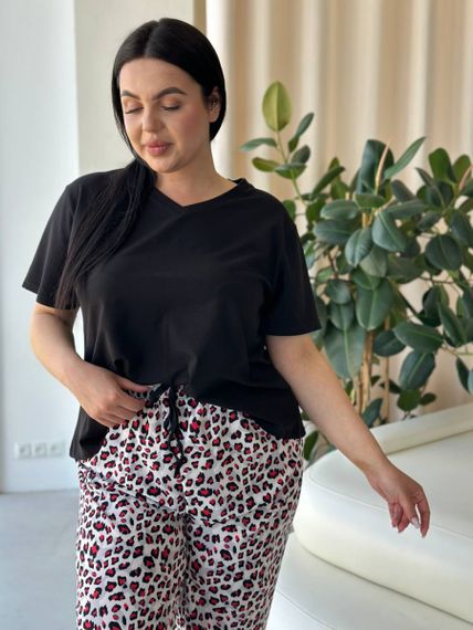 Чорна жіноча піжама з леопардовим принтом PLUS SIZE | Зображення 4