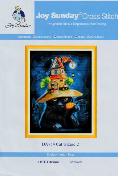 Набор для вышивания по нанесённой на канву схеме "Cat wizard 2". AIDA 14CT printed 36*47 см | Зображення 1