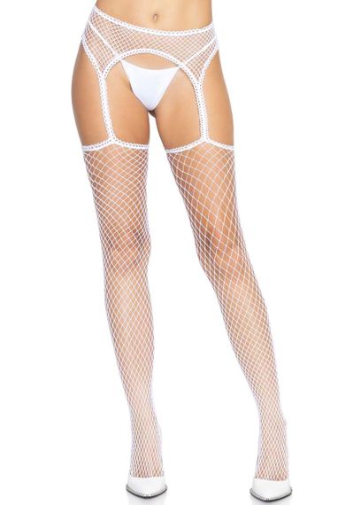 Чулки-сетка Leg Avenue Net stockings with garter belt One size White, пояс, подвязки sexstyle