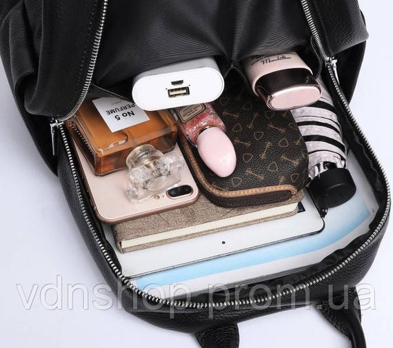 Жіноча сумка на плечі з натуральної шкіри 27х31х12, рюкзак з відділами для гаджетів, чорна | Зображення 6