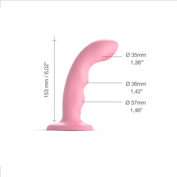 Насадка для страпона с двойной точечной пульсацией Strap-On-Me TAPPING DILDO WAVE – CORAL PINK, М | Зображення 1