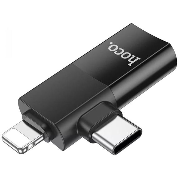 Перехідник Hoco UA17 2in1 Lightning Male/Type-C Male to USB female Black | Зображення 1