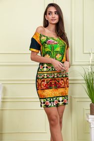 Літня сукня прямого крою, колір Зелений з принтом, 167R122-1